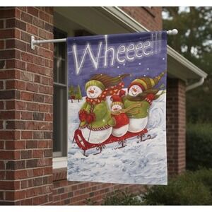 Breeze Decor Winter Snowman Sled Ride Garden Flag 10x15" Christmas‎